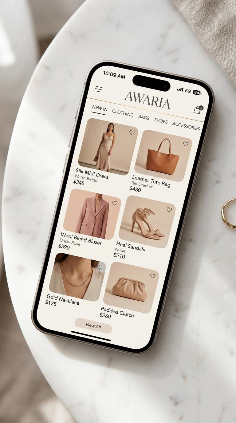 Catálogo móvil AWARIA — tienda de ropa en el celular